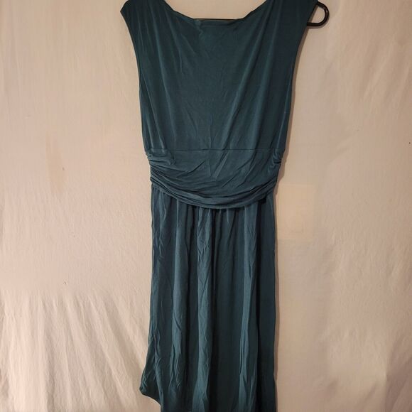 Max Studio Women's Viscose Green V-Neck Criss Cross Waist Dress Size Large - Picture 2 of 8